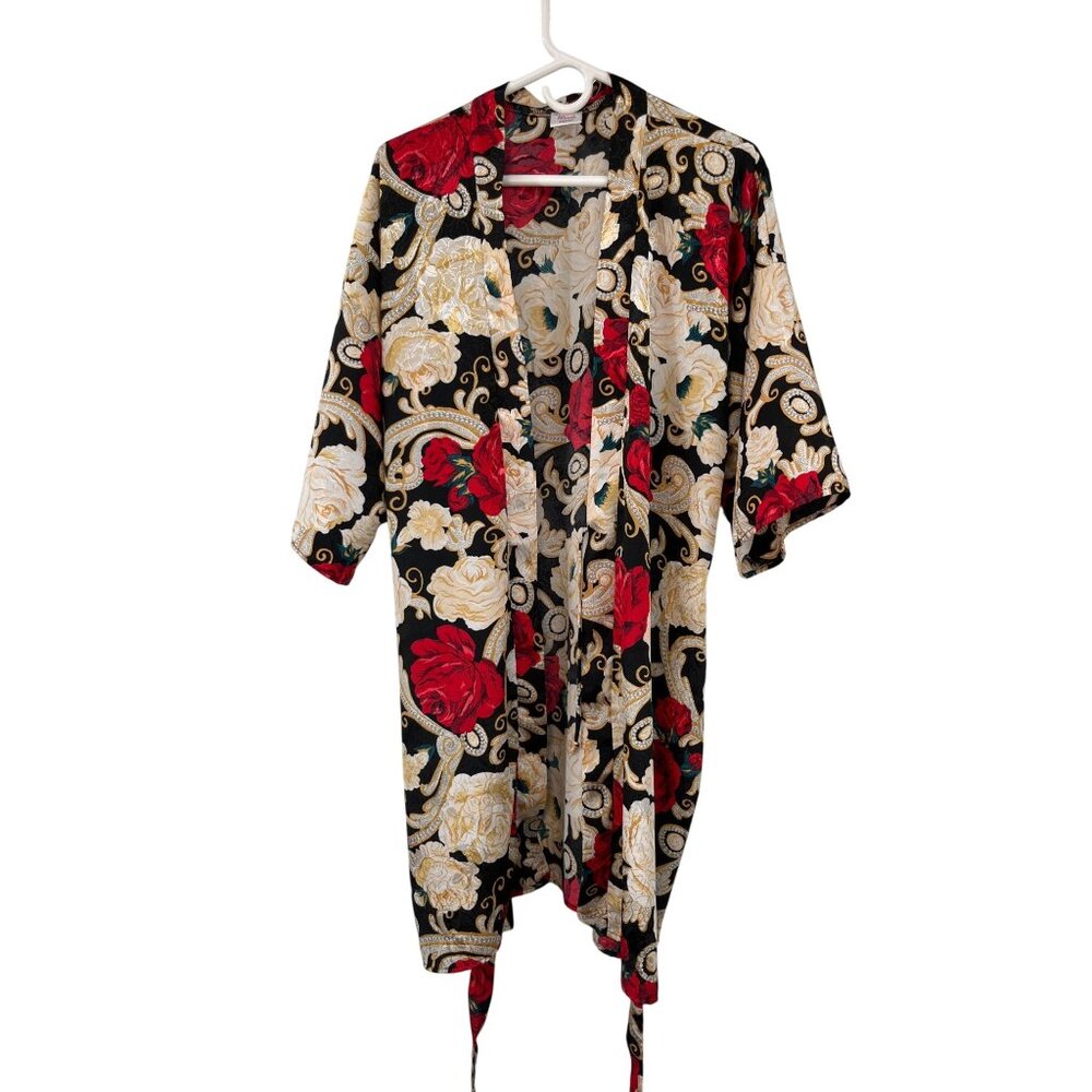 Vintage Romantic Moods Woman Floral Robe Womens 1X Used Knee Length